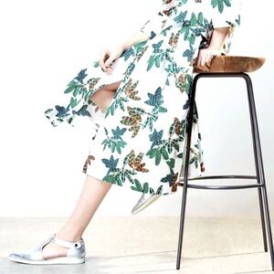 Akris Tropical Airbrush Leaf Print A-Line Midi Skirt